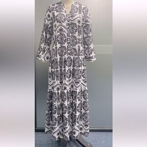MADE IN ITALY Elegant Black and White Patterned Maxi Dress